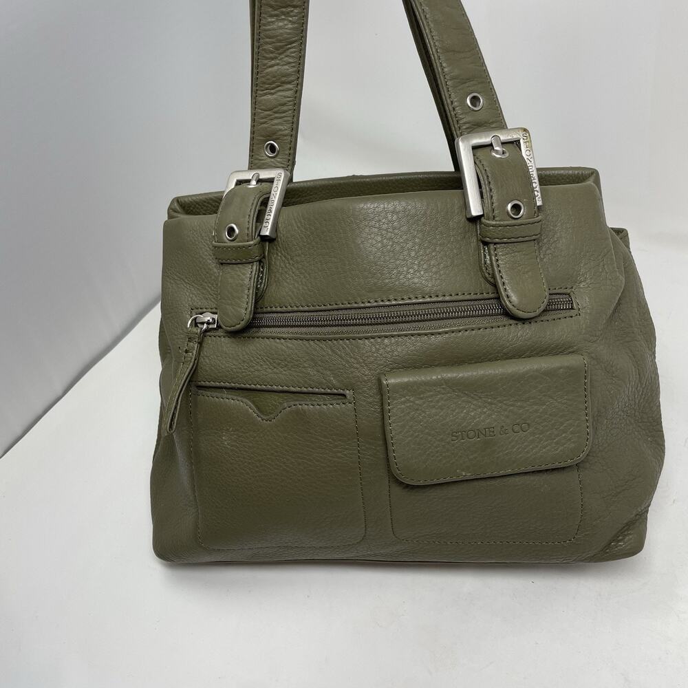 Stone & Co Green Pebbled Leather Purse Shoulder Bag Hobo Medium